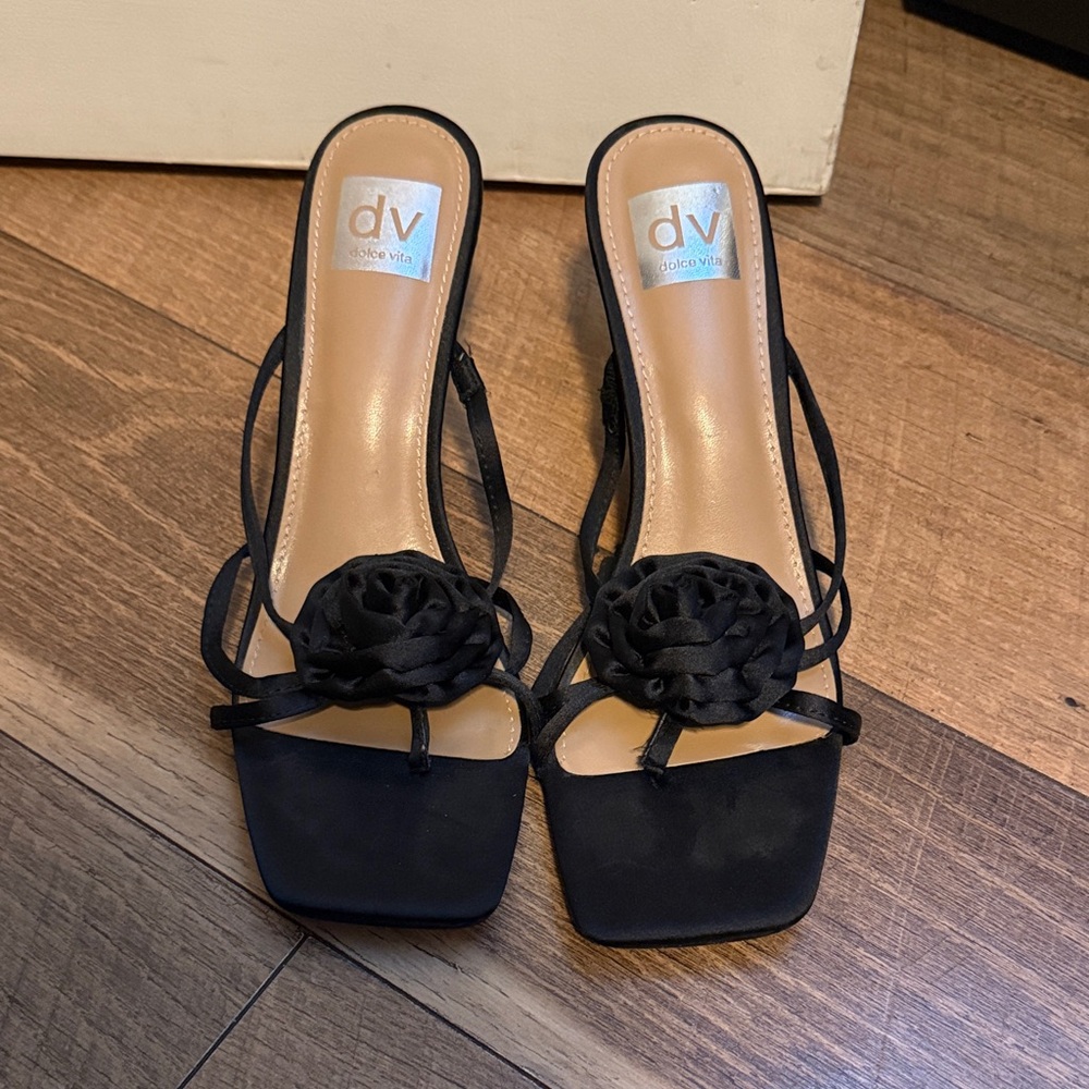 DV by Dolce Vita Black Strappy Rose Slide Heels